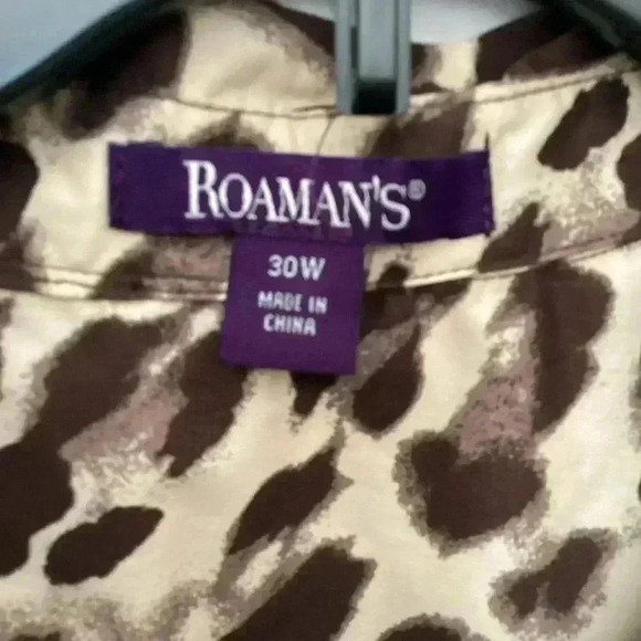 Roamans Womens Top Brown Leopard Print Long Sleeve Tunic Button Up Plus 30W - Picture 3 of 8